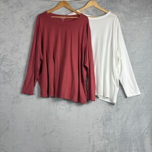 Old Navy Everywear Long Sleeve Crew Neck T-Shirt Set Mauve White Women 4X Comfy